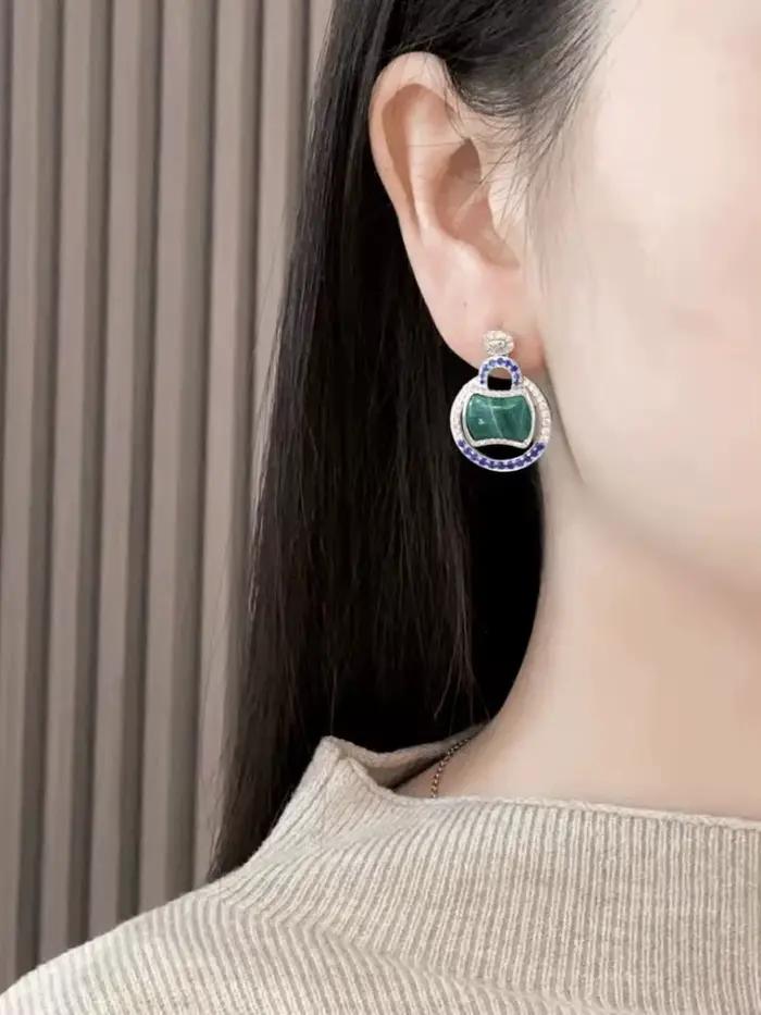ZOCA-Boucles d'oreilles en forme de corindon rouge malachite pour femme, véritable argent regardé 925, bijoux géométriques chics uniques, forme spéciale