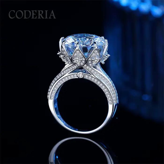Bague Moissanite couleur D pour femme, 14mm, cadeau d'anniversaire de mariage, en argent Sterling 925, 10 carats, VVS1, coupe 3EX, diamant rond, bande de doigt