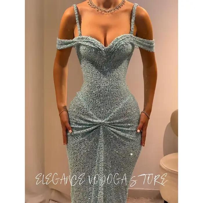 Robe de mariée en tulle bleu EVS, fait sur mesure, avec train de balayage et soutien-gorge intégré pour femmes, idéale pour soirées officielles et événements de prestige