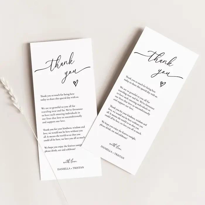 Cartes de remerciement personnalisées faire part de mariage menu de mariage décorations de table pour occasions spéciales mariage fiançailles fêtes