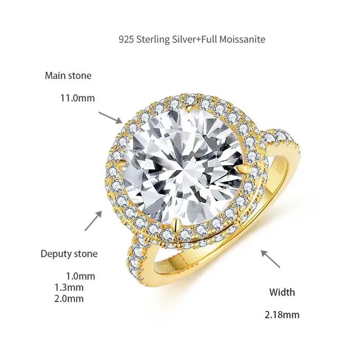 Superbe Bague en Or avec Moissanite Ronde de 5 Carats pour Femme, Bague de Fiançailles en Argent Sterling 925, Alliance de Mariage