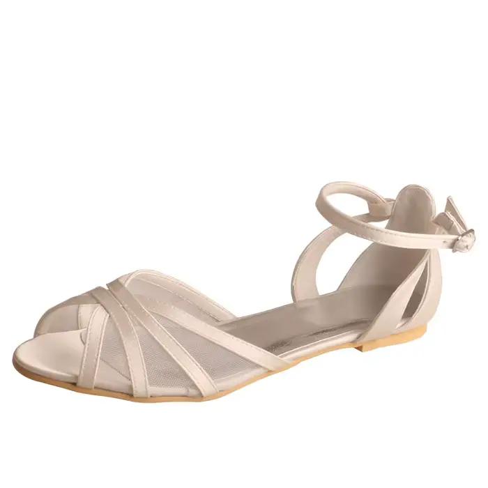 Venus lure Chaussures plates de danse de mariage personnalisées en tissu ivoire pour femmes, sandales de mariée à bout ouvert