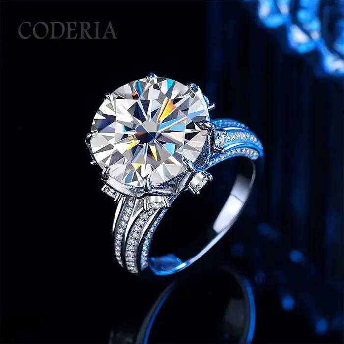 Bague Moissanite couleur D pour femme, 14mm, cadeau d'anniversaire de mariage, en argent Sterling 925, 10 carats, VVS1, coupe 3EX, diamant rond, bande de doigt