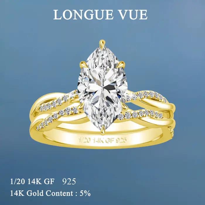 Ensemble de bague de fiançailles pour mariée en or 14 carats plaqué or 3