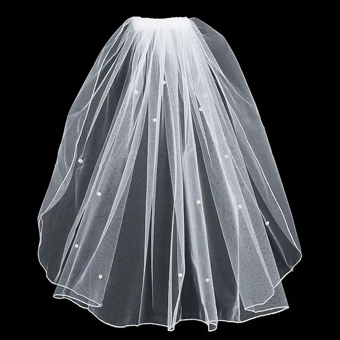 Voile en tulle blanc avec peigne et perles pour mariée