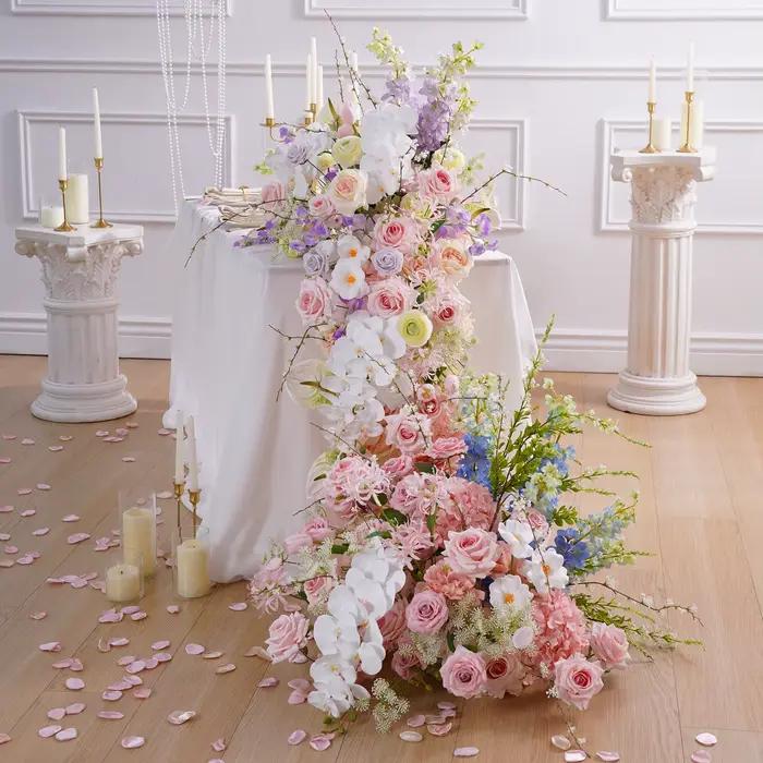 HMEOT H9036 décorations d'allée de mariage en plein air rose orchidée rangées florales simulé Table canapé coureurs célébration sol fleur