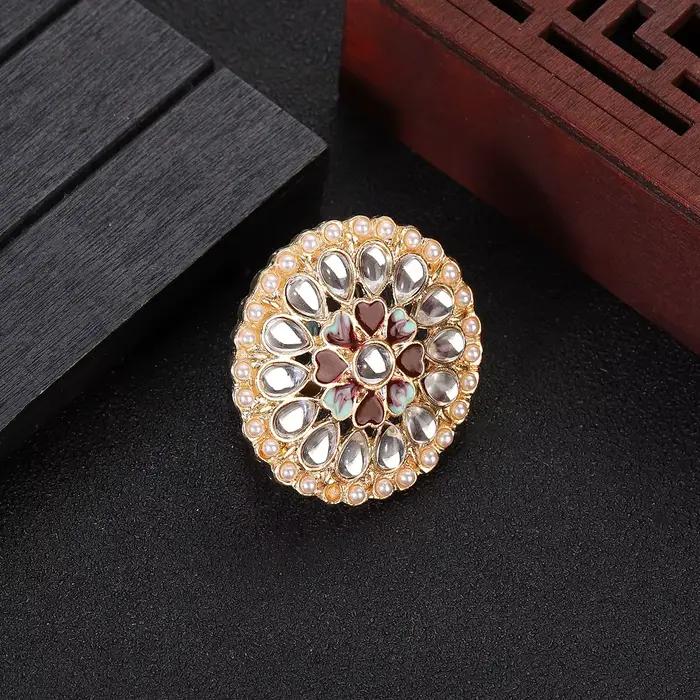 Zunderes-Bague de luxe en perles pour femme, bijoux indiens, rétro, fleur, banquet, mariage, cadeaux féminins