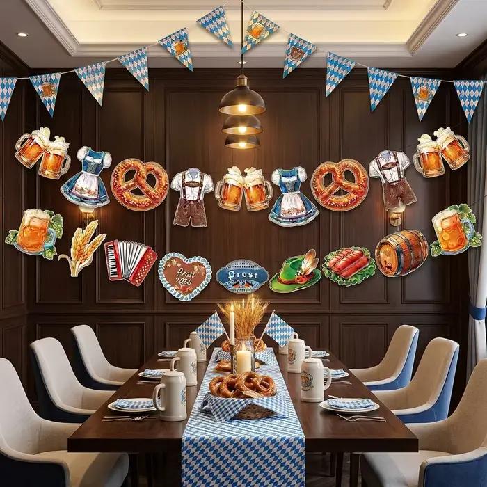 Bannière décorative Blue Wiesn Beer, guirlande de fanions bavarois pour fête allemande, décorations multicolores pour mariage, anniversaire, pelouse, fournitures de fête