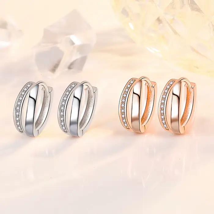 Boucles d'oreilles en argent sterling 925 et or rose avec zircone pour femmes occasions spéciales mariage soirée