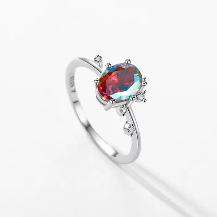 Modian – bague multicolore ovale en argent Sterling 925, en zircone arc-en-ciel, pour femmes, bijoux fins de luxe pour mariage, anniversaire de fiançailles
