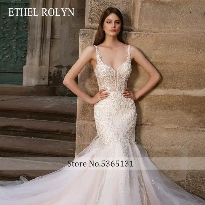 ETHEL ROLYN luxe sirène robe De mariée pour les femmes Sexy chic chérie perles cristal bouton