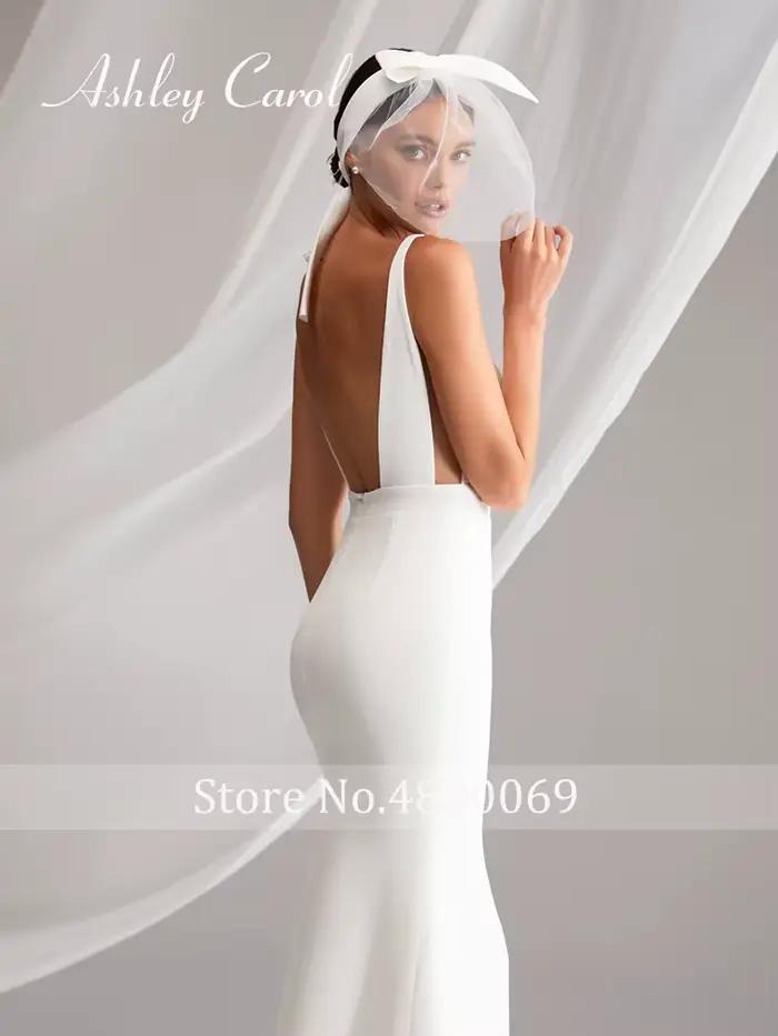 Ashley Carol-Robes de mariée sirène en satin pour femmes