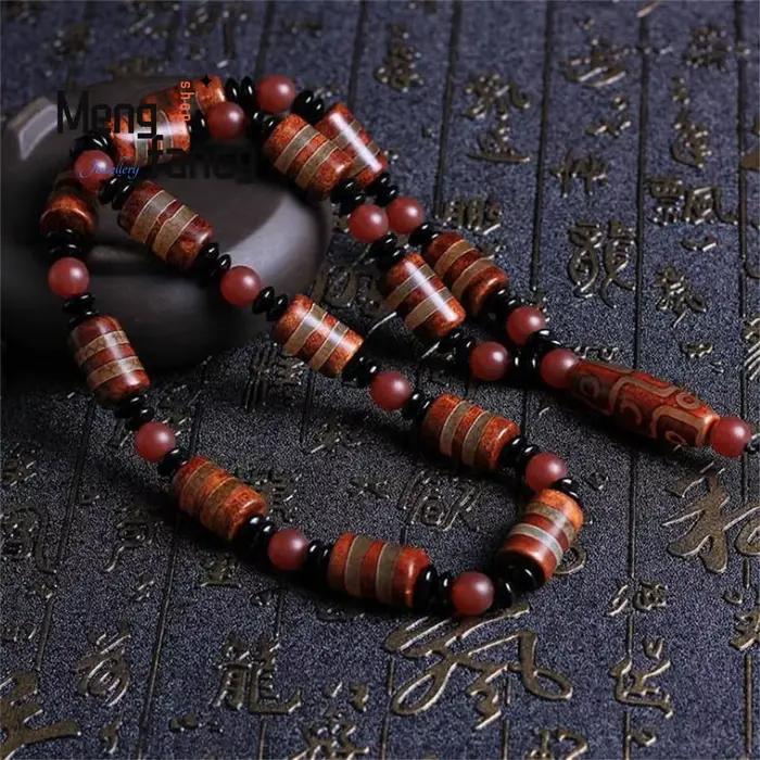 Collier rétro en Agate naturelle de perles célestes à neuf yeux givrées, chaîne de pull de style ancien, mascottes de haute qualité, bijoux à la mode