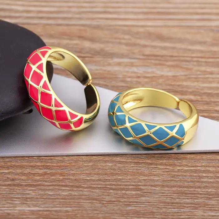 Bague Réglable en Émail Rétro pour Femme