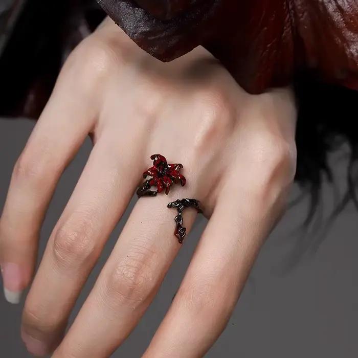 Bague ouverte à fleur rouge pour femmes, design gothique, alliance de mariage, bijoux de personnalité, cadeaux d'anniversaire, vent frais, tracker d'humeur, bijoux distinctifs