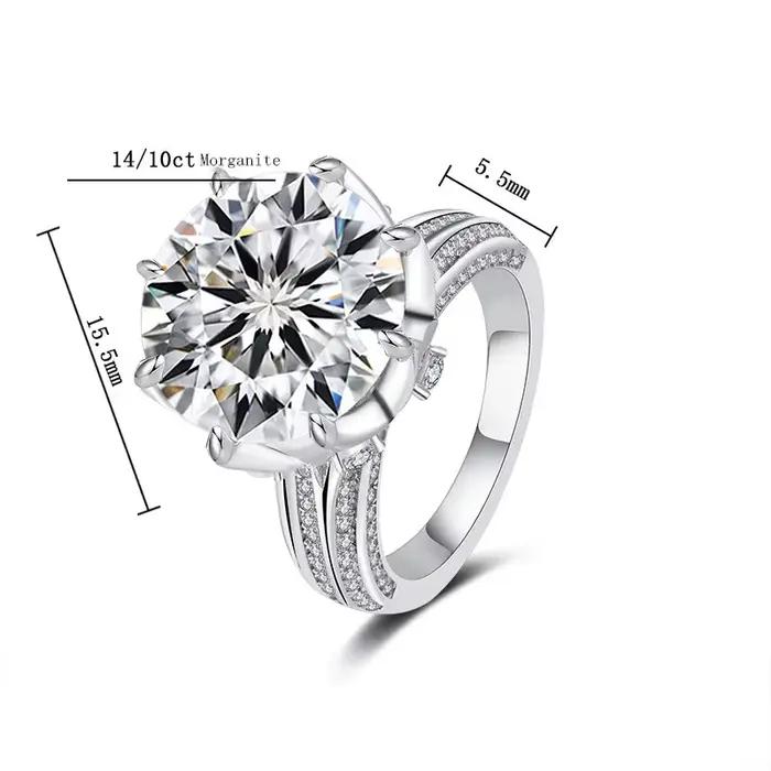 Bague Moissanite couleur D pour femme, 14mm, cadeau d'anniversaire de mariage, en argent Sterling 925, 10 carats, VVS1, coupe 3EX, diamant rond, bande de doigt