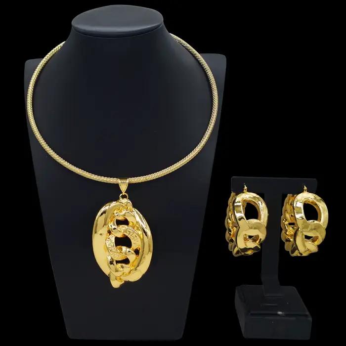 Yulaili grande taille boucle d'oreille collier pendentif brésilien italien ensemble de bijoux pour femmes dames cadeau accessoires de fête HK 125614