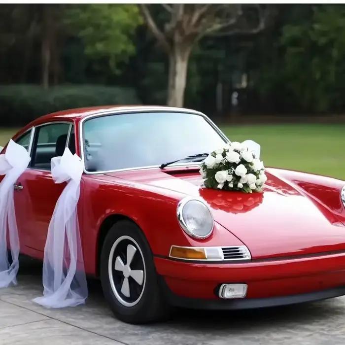 4 pièces de décoration de voiture de mariage en tulle gaze transparent