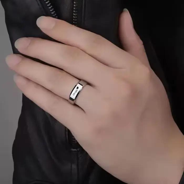 Bagues personnalisées en acier inoxydable pour hommes et femmes avec gravure nom, logo ou date pour célébrer le mariage et les anniversaires de mariage