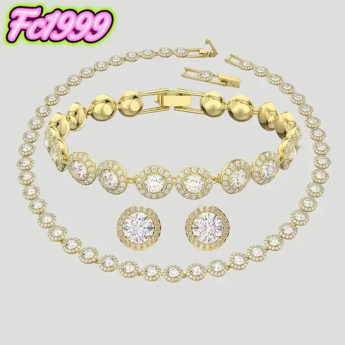 Ensemble de bijoux rond très vendu, comprenant des boucles d'oreilles, un bracelet et un collier, pour tous les jours, les fêtes et les banquets, bijoux de mariage