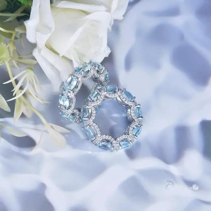Ensemble de Bijoux de Luxe en Topaze Bleue de Mer pour Femme