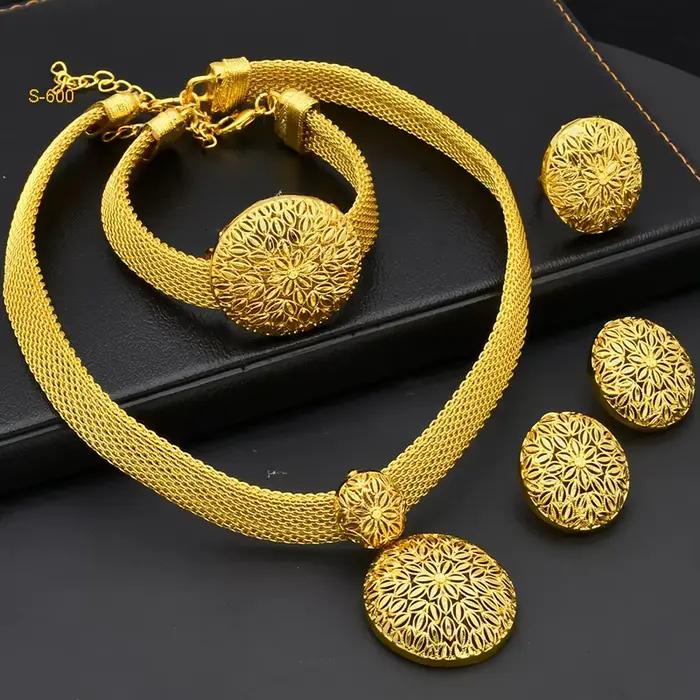 Ensemble de bijoux de mariée nigériane plaqués or pour femmes