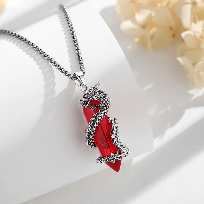 Eudora Dragon Twining Hexagonal cornaline prismatique collier Punk pierre de guérison pendentif en cristal bijoux fins pour femmes homme cadeau