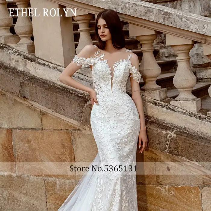 ETHEL ROLYN robe De mariée sirène pour femmes Spaghetti sangle chérie broderie Illusion
