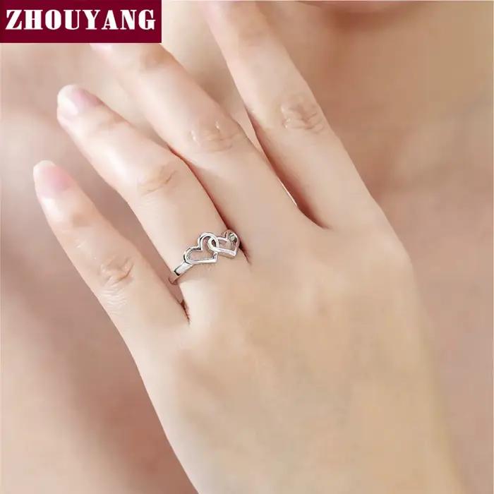 Bague Coeur à Coeur en Or Rose ou Plaqué Platine pour Femme, Alliance de Mariage, Bijou Fantaisie à Offrir pour Occasions Spéciales