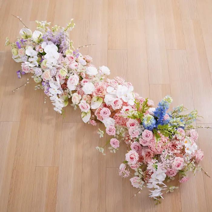 HMEOT H9036 décorations d'allée de mariage en plein air rose orchidée rangées florales simulé Table canapé coureurs célébration sol fleur