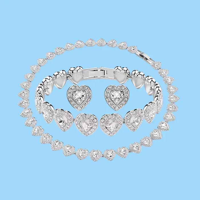 Ensemble de bijoux en argent sterling 925 serti de zirconium blanc et autres matériaux naturels pour couples occasions spéciales anniversaires fiançailles mariage