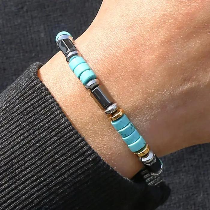 Bracelet rétro Imitation pierre bleue naturelle pour hommes
