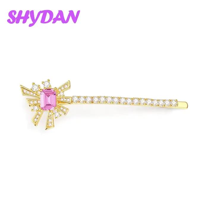 Pince à cheveux SHYDAN en argent sterling 925 et or 18 carats avec zircon rose pour femme