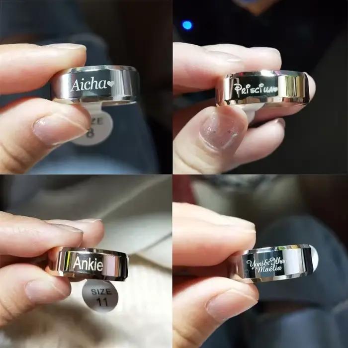 Bagues personnalisées en acier inoxydable pour hommes et femmes avec gravure nom, logo ou date pour célébrer le mariage et les anniversaires de mariage