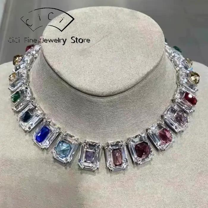 Parure de bijoux originale et éblouissante 2026 : Collier et boucles d'oreilles en cristal taillé octogonal pour femme