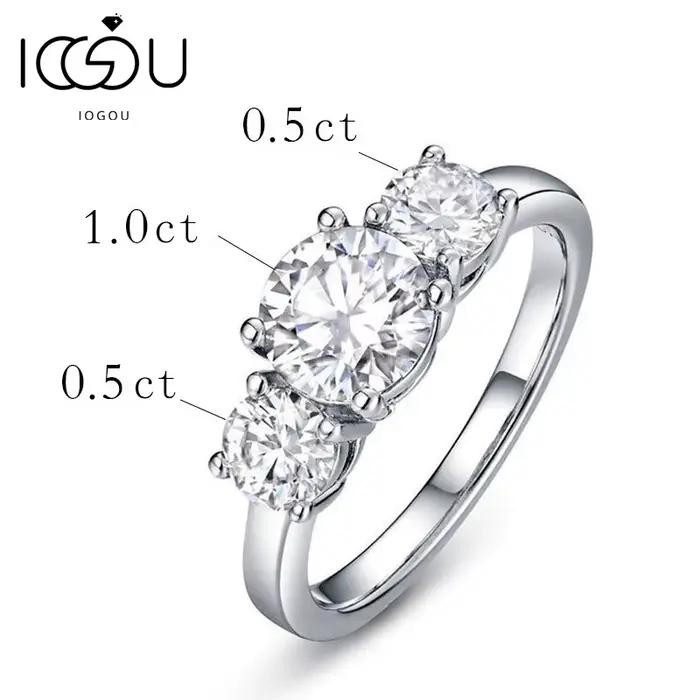 IOGOU – bague ronde en Moissanite à 3 pierres