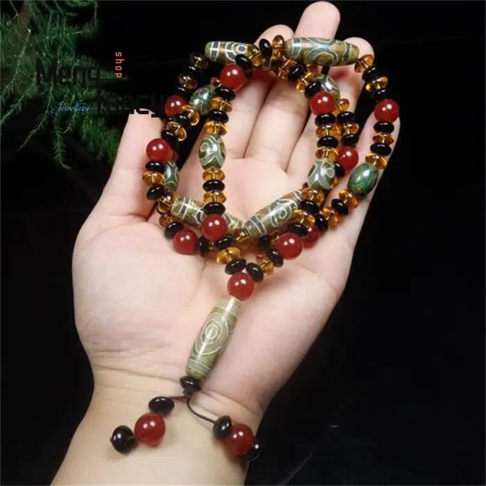 Collier rétro en Agate naturelle de perles célestes à neuf yeux givrées, chaîne de pull de style ancien, mascottes de haute qualité, bijoux à la mode