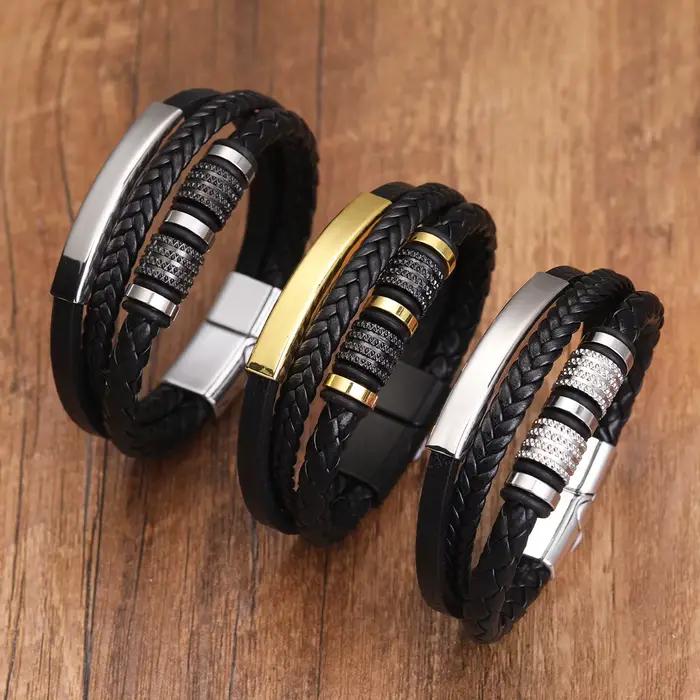 Bracelets en cuir pour hommes, nouveaux accessoires combinés multicouches tissés à la main, bijoux classiques pour hommes, vente en gros directe