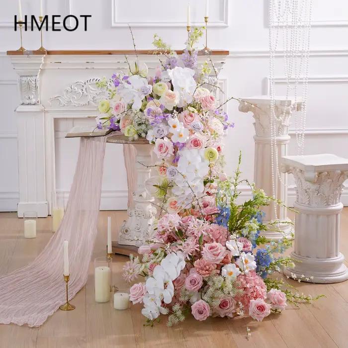 HMEOT H9036 décorations d'allée de mariage en plein air rose orchidée rangées florales simulé Table canapé coureurs célébration sol fleur