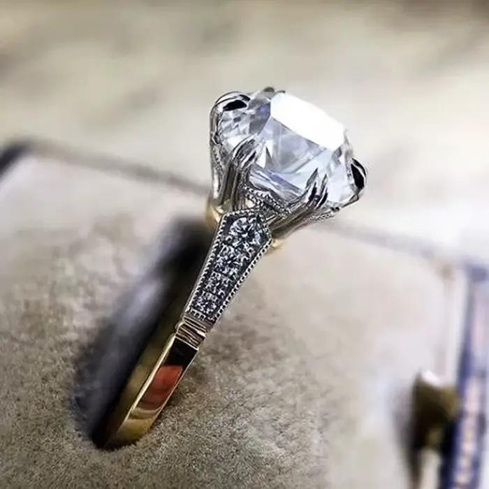 Huitan – bagues rondes en zircone cubique pour femmes, bague de fiançailles, de mariage, accessoires élégants, nouveaux bijoux bicolores à la mode