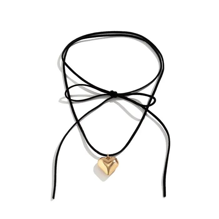 Ingemark élégant Goth amour coeur pendentif collier pour femmes Collares Wed mariée noué nœud papillon chaîne réglable Y2K bijoux nouveau