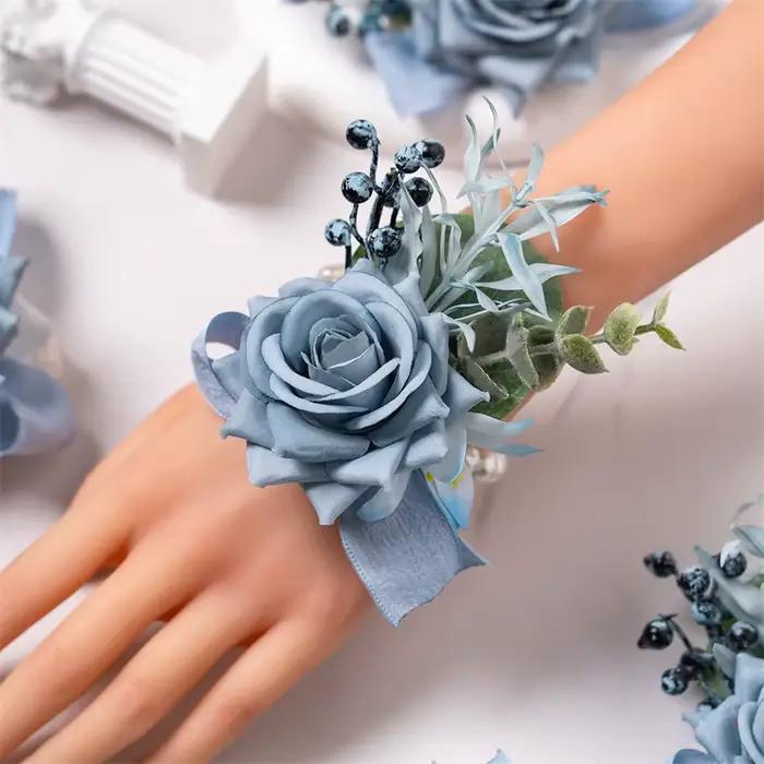 Boutonnière pour hommes, 6 pièces, accessoires de bal de mariage, Corsage de poignet, fleurs artificielles, décoration de cérémonie de remise de diplôme