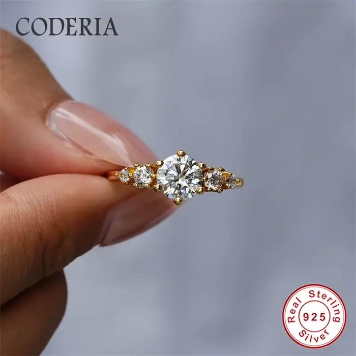 Bagues en argent Sterling 925 plaqué or 18 carats, certifiées 1CT, coupe ronde D VVS1, bague Moissanite, diamant de laboratoire, bijoux de mariage