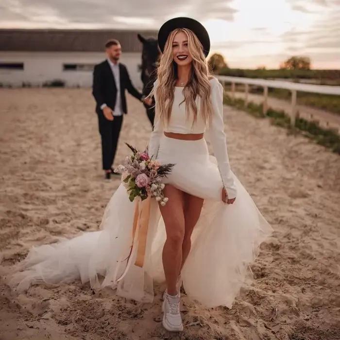 Robe de mariée en Jersey bohème deux pièces personnalisée