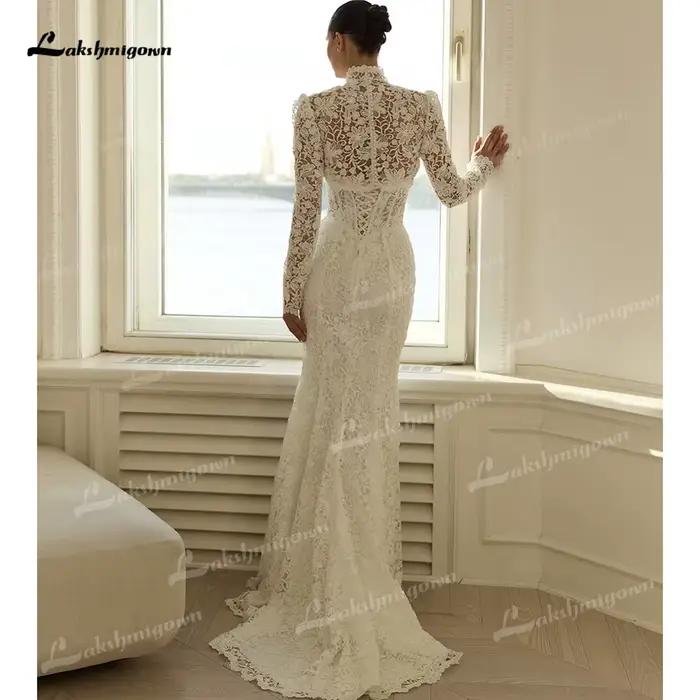 Robe de mariée sirène bohème à col montant et laçage, corset en dentelle, robe de mariée personnalisée, Vestidos De Novia 웨딩드레스 свадебное платье 2027