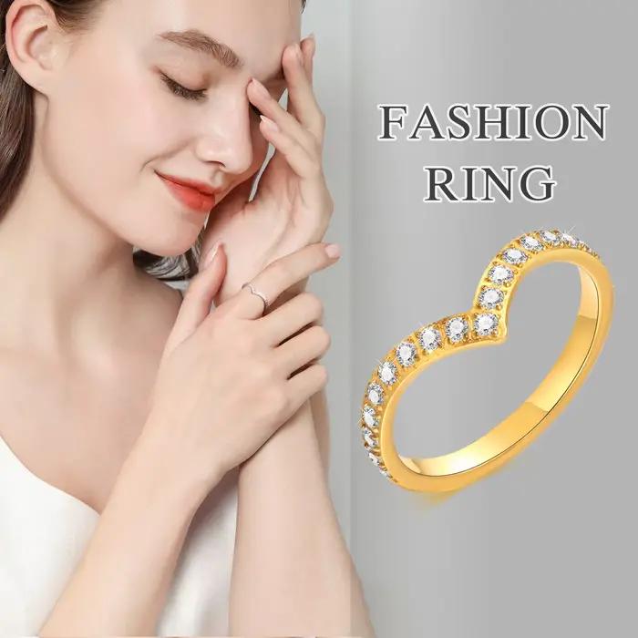 Anneau en forme de V en acier inoxydable serti de zircone pour femmes, bijou moderne et empilable pour occasions spéciales