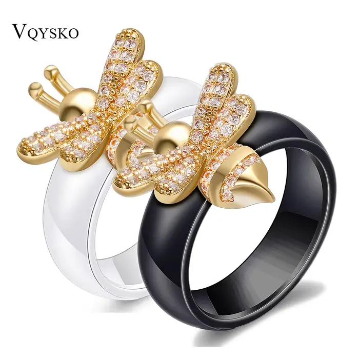 Bague de fiançailles en céramique noire et blanche, design de mariage, bijou élégant à la mode pour femmes occasions spéciales comme le mariage tracker de sommeil