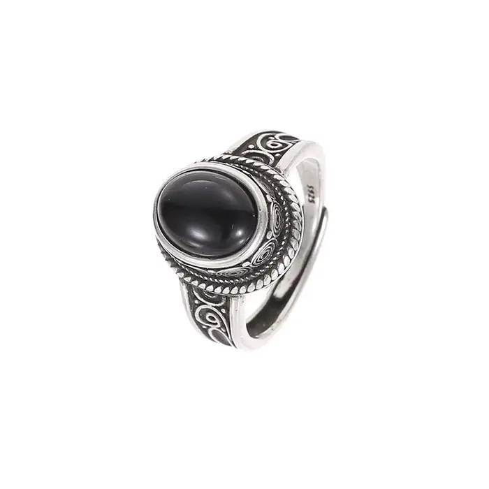 Bague coréenne Simple en Onyx noir pour femmes