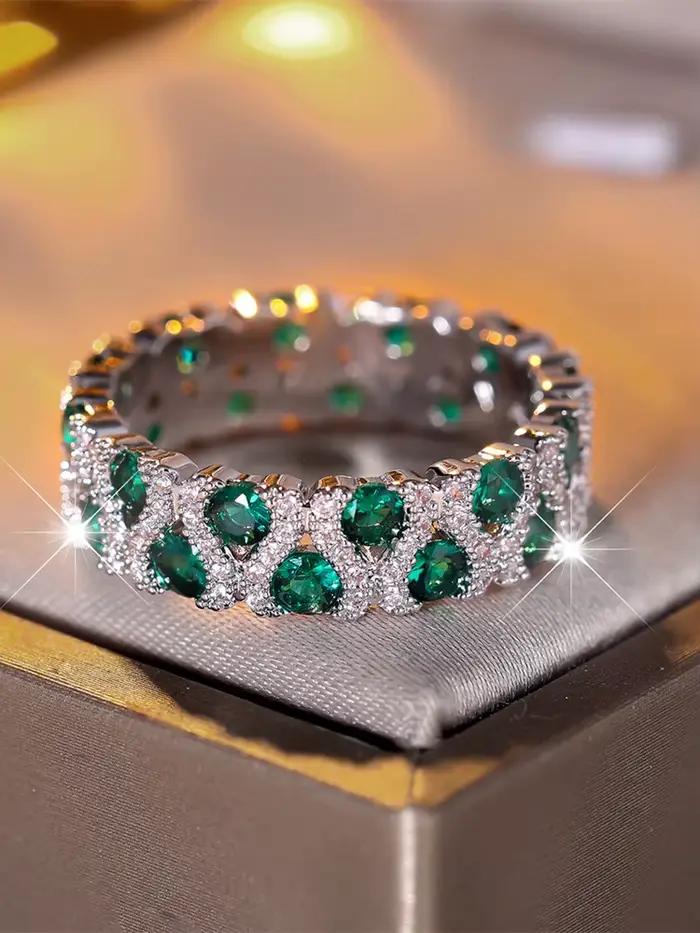 Bague de fiançailles en pierre ronde en cristal vert pour femmes