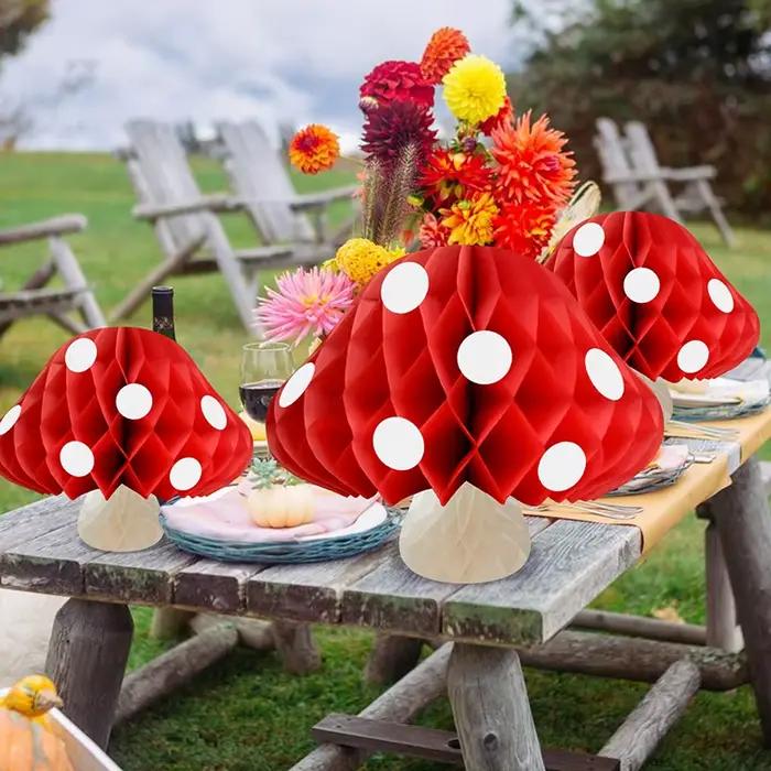 Boule en nid d'abeille en forme de champignon, décoration de scène de fête de mariage, boule de fleur en papier, décor de fête d'anniversaire pour enfants et adultes